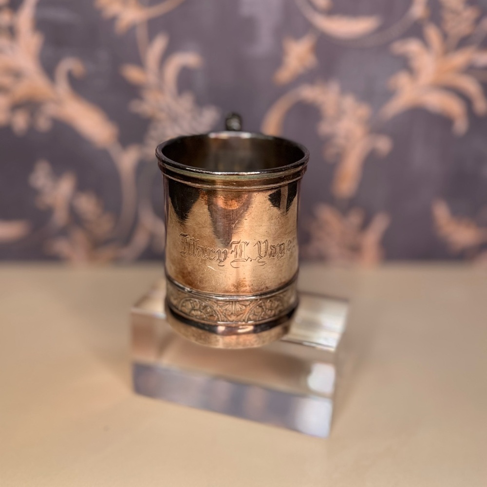 Vintage Estate Engraved Silver-Plated Tea Cup